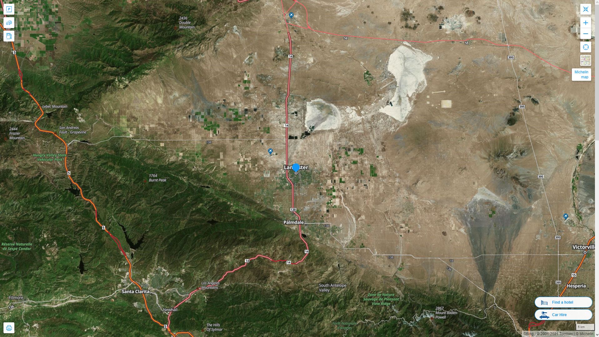 Lancaster California Highway and Road Map with Satellite View